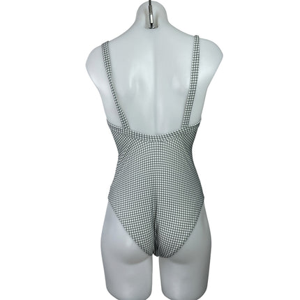 Rouje Women's Gray Button Gingham Check V Neck One Piece Swimsuit Swimwear 4