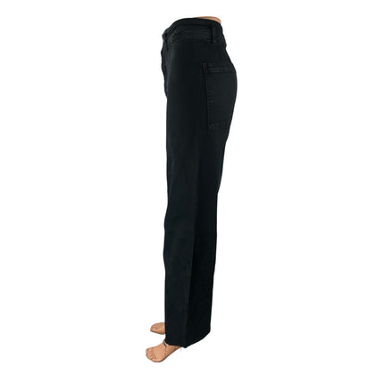 Zara Women's Black High Rise Raw Hem Wide Leg Baggy Palazzo Denim Jeans Size 6
