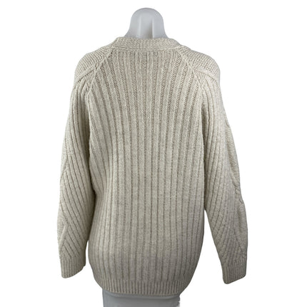 Mark & Spencer Cream Argyle Rib Knit V Neck Button Down Cardigan Sweater Top M