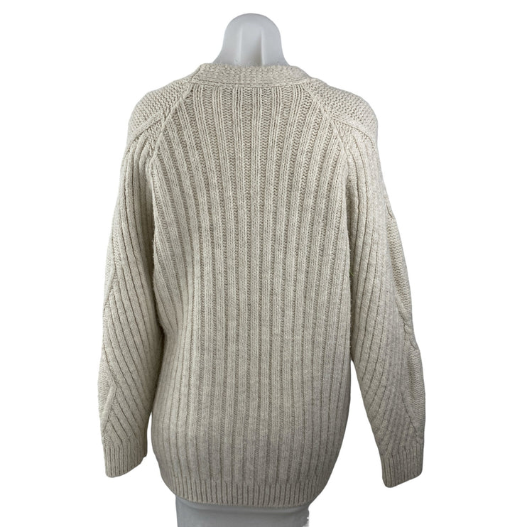 Mark & Spencer Cream Argyle Rib Knit V Neck Button Down Cardigan Sweater Top M