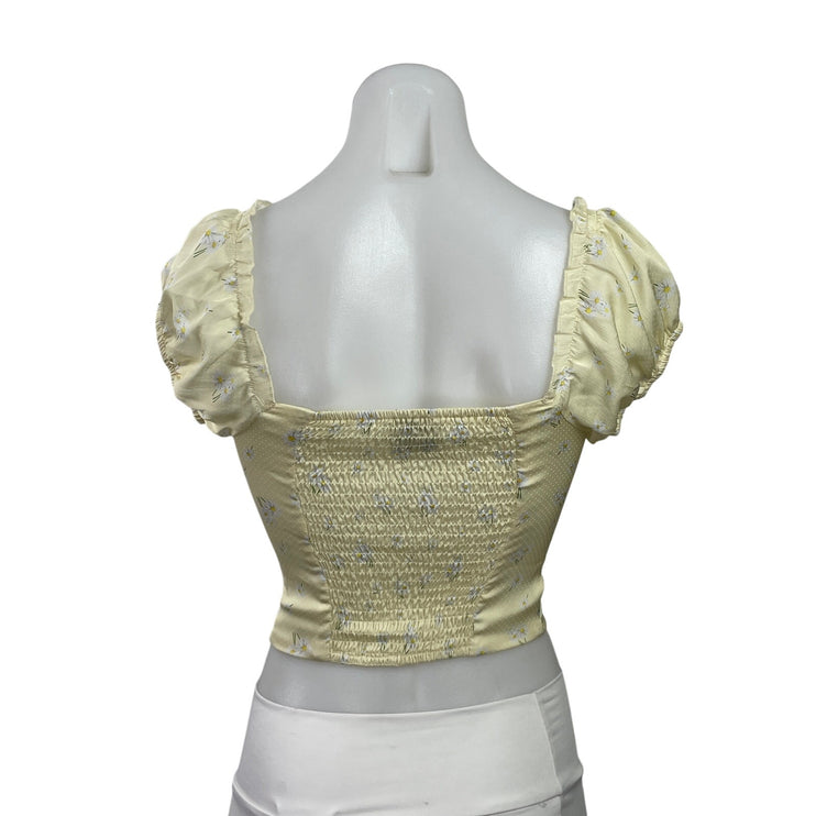 Princess Polly Yellow Daisy Floral Short Puff Sleeve Bustier Corset Crop Top 2