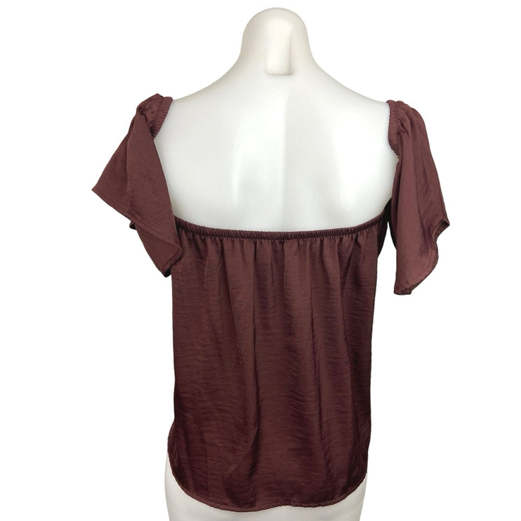 American Eagle Brown Square Neck Flutter Sleeve Pullover Blouse Top Size L