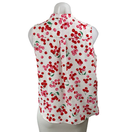 Ann Taylor Petite Raspberry Cherries Fruit Sleeveless Button Down Blouse Top S