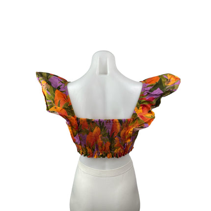 Farm Rio Coral Pears Short Ruffle Sleeve Square Neck Blouse Crop Top Size XSP
