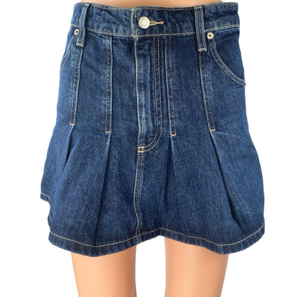Zara Women's Blue Pleated High Waisted Mini A-Line Flared Denim Jeans Skirt XS