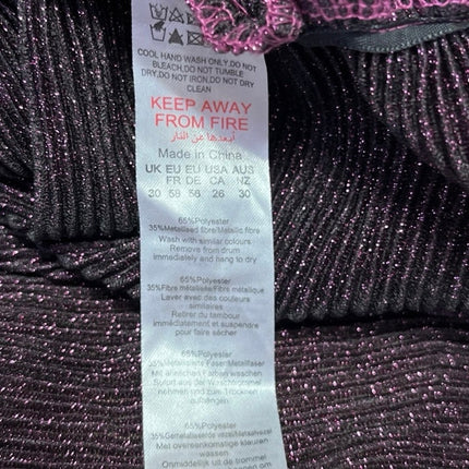 PrettyLittleThing Purple Metallic Sparkly Bow Tie Puff Sleeve Mini Dress Size 16