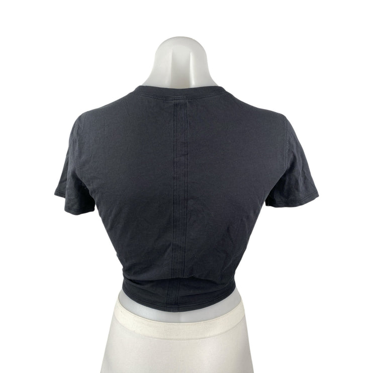 Lululemon Womens Black Tie knot Front Short Sleeve Crop Tee T-shirt Top Size S