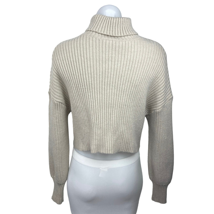 Shein Cream Pullover Long Sleeve Turtle Neck Tight Knit Cropped Sweater Top Sz 4