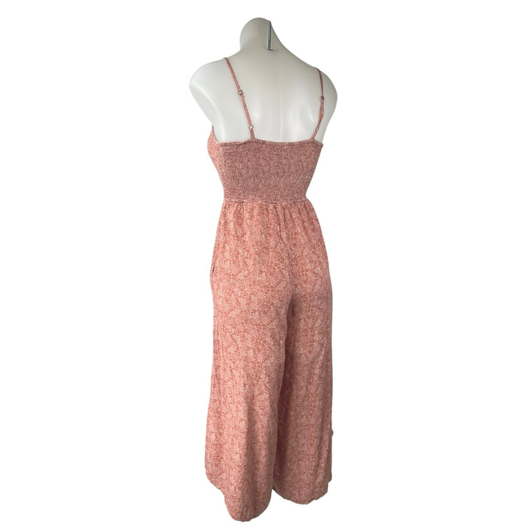 Japna Brown Floral Ruched Sleeveless Cami Camisole  Wide Leg Jumpsuit Romper S