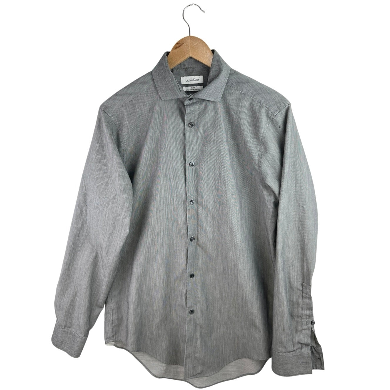 calvin klein white slim fit dress shirt Calvin Klein Slim Fit Performance Non Iron Men Gray Button Down Dress – Brie
