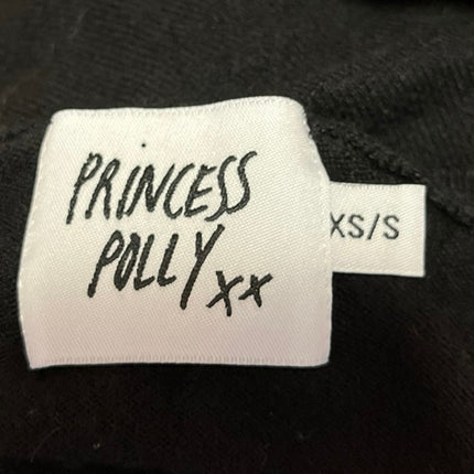 Princess Polly Black Ruched Long Sleeve Deep V Neck Mini Bodycon Dress Size XS/S