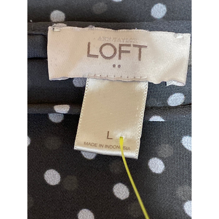 Ann Taylor LOFT Black Polka Dots Semi Sheer Long Sleeve Shirt Blouse Top Size L