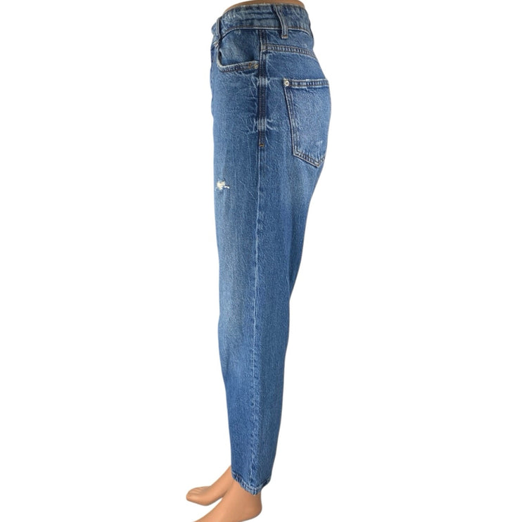 Zara Women's Blue Distressed High Waisted Straight Cropped Denim Jeans Size S