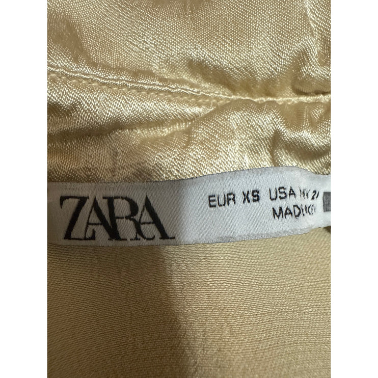 Zara Women's Gold Yellow Silk Satin Long Sleeve Button Down Shirt Top Size XS
