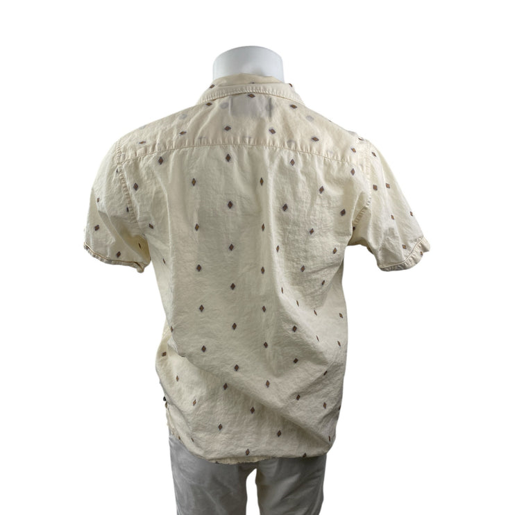 Scotch & Soda Men's Cream Argyle Short Sleeve Pocket Button Down Shirt Top Sz S