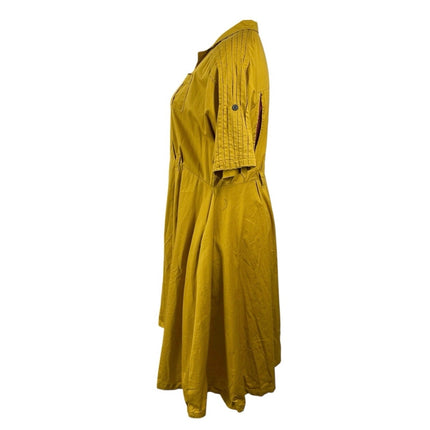 Tatyana All Aboard Yellow Embroidery Button Up Midi Flare A-Line Shirt Dress 3XL