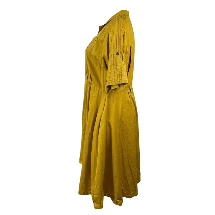 Tatyana All Aboard Yellow Embroidery Button Up Midi Flare A-Line Shirt Dress 3XL