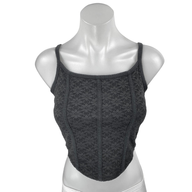 Hollister Black Sleeveless Floral Lace Corset Bustier Cami Tank Crop Top Size S