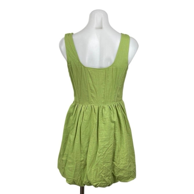 Sincerely Jules Green Linen Pleated Corset Mini Bubble Tank Flare A-Line Dress M