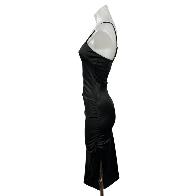 Popular 21 Black Silky Satin Sleeveless Cami Camisole Asymmetric Slip Dress Sz S