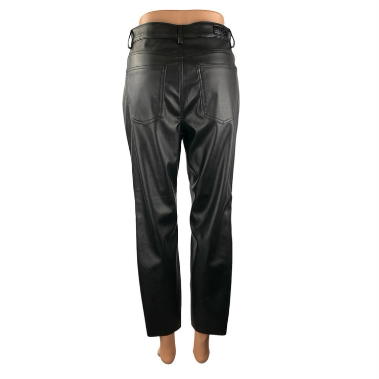ONLY Emily Women's Black Faux Leather Vegan Slim Straight Crop Trousers Pants M