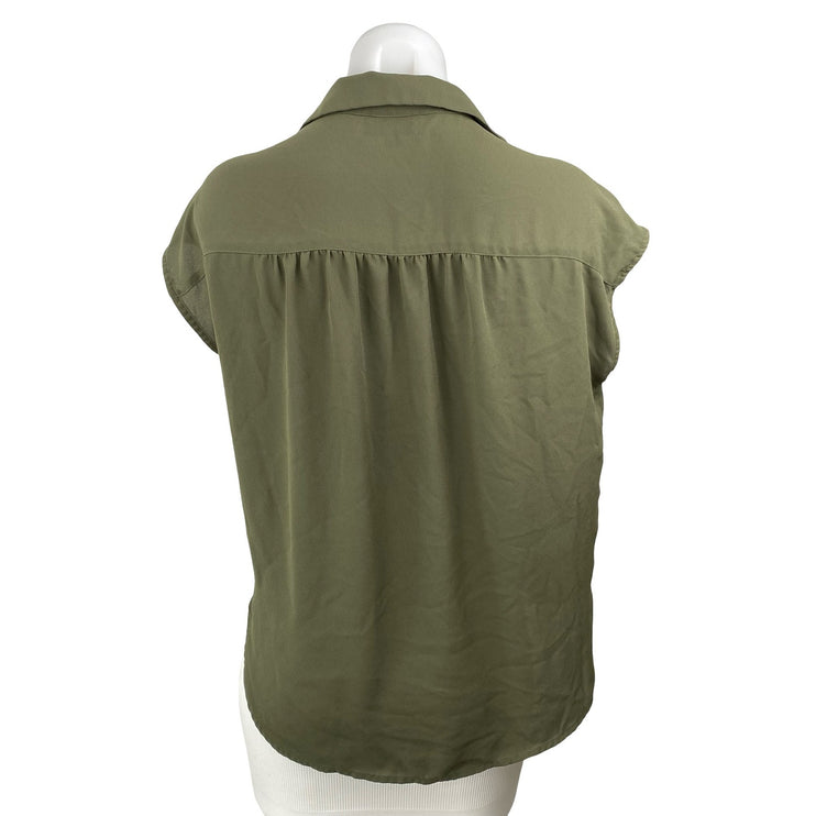 Ann Taylor LOFT Women's Green Short Sleeve Button Down Blouse Shirt Top Size XS