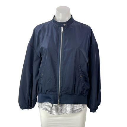 Zara Basic Women's Navy Blue Long Sleeves Front Zip Bomber Coat Jacket Size S