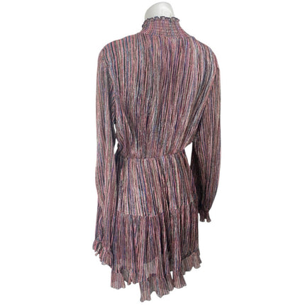 O.P.T Multicolor Metallic Striped Long Sleeve Mock Neck Mini Fit & Flare Dress L