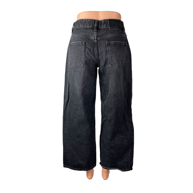 Princess Polly Women's Black Mid Rise Barrel Baggy Wide Leg Denim Jeans Pants 2