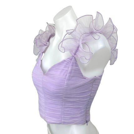 Zara Purple Sleeveless Ruffle Draped Tulle V-neck Corset Crop Tank Top Size S