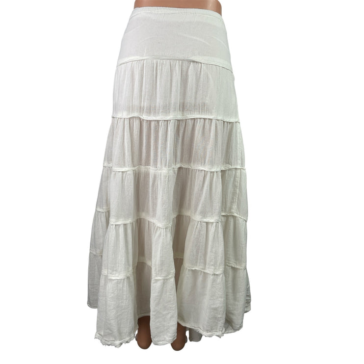 Free People Simply Smitten White Tiered Drawstring Boho A Line Maxi Skirt Size M