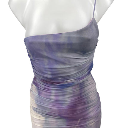 NEW Zara Purple Lilac Tie Dye One Shoulder Sleeveless Ruched Midi Slip Dress XS