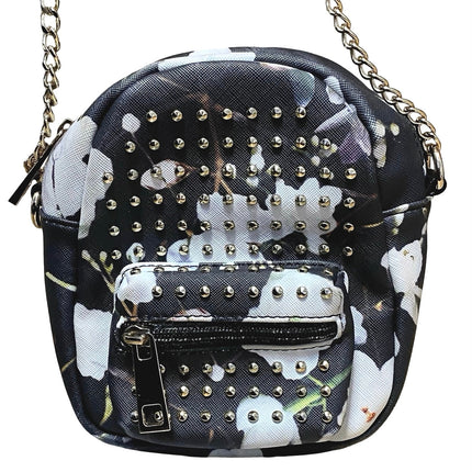 Lionel Women's Black Studded Floral Chain Crossbody Satchel Pouch Handbag OS