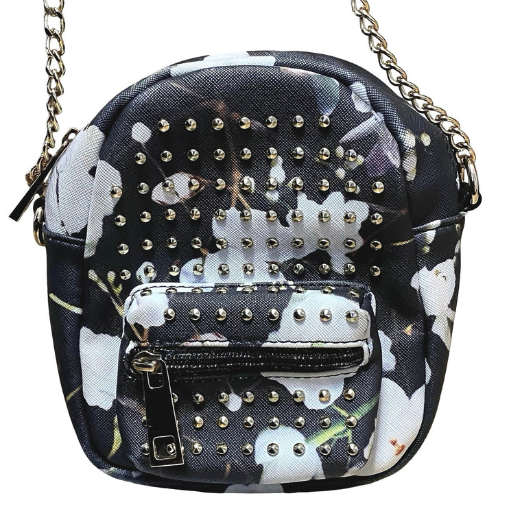 Lionel Women's Black Studded Floral Chain Crossbody Satchel Pouch Handbag OS