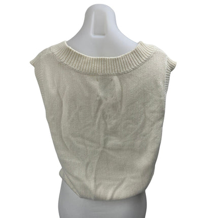 Abercrombie & Fitch Women's Cream Sleeveless V Neck Cropped Tank Sweater Top M