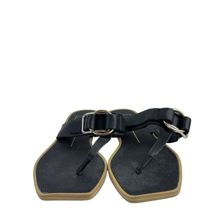 Dolce Vita Ilene Women's Black Faux Leather Thong Square Slip On Sandals Size 7
