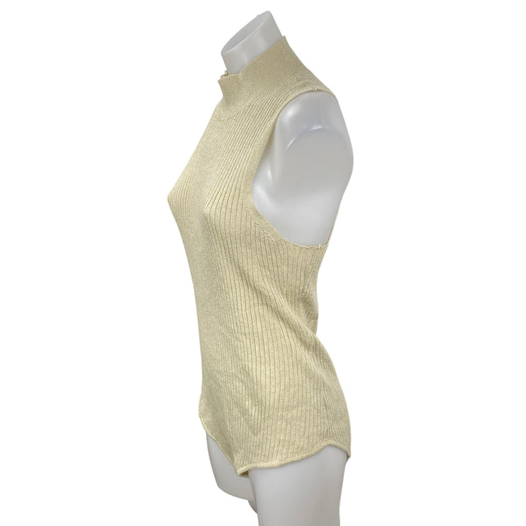 On 34th Cream Beige Sleeveless Turtleneck Ribbed Knit Tank Bodysuit Top Size L
