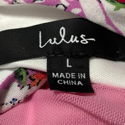 Lulus Always Blossoming Purple Floral Tie Strap Faux Wrap Bodysuit Top Size L