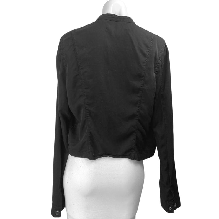Calvin Klein Women's Black Ruffle High Neck Long Sleeve Open Front Blouse Top L