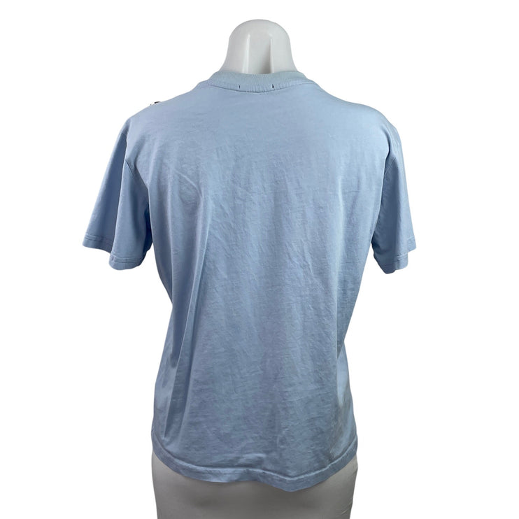 Balmain Womens Blue Button Shoulder Short Sleeve Graphic Logo Tee T-shirt Top M