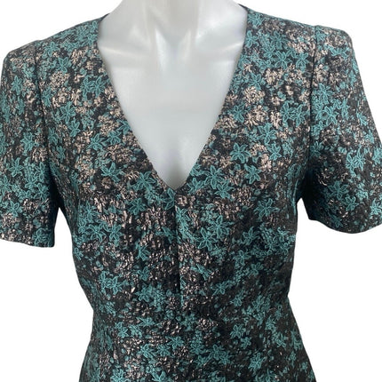 Club Monaco Black Blue Floral Short Sleeve V Neck Mini A Line Dress Size 6