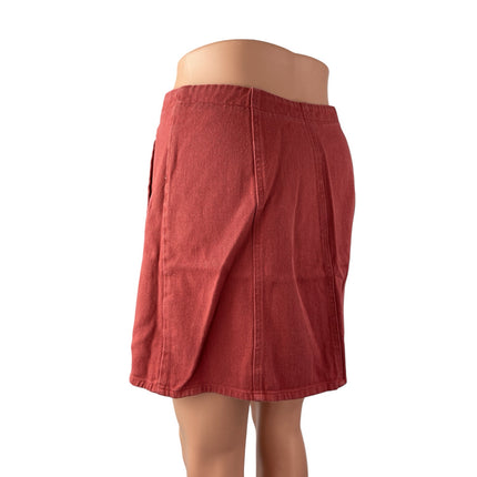 Mi Ami Women's Orange High Rise Button Snap Front Mini Flare A-Line Skirt Sz S