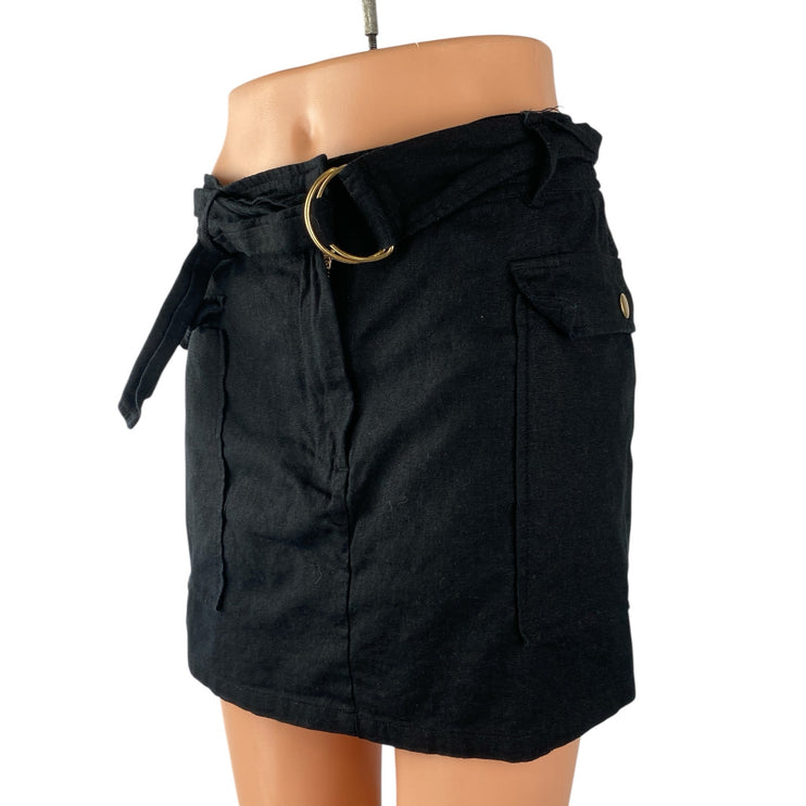 Zara Women's Black Buckle Belted High Rise Mini A-Line Cargo Skort Skirt Size M
