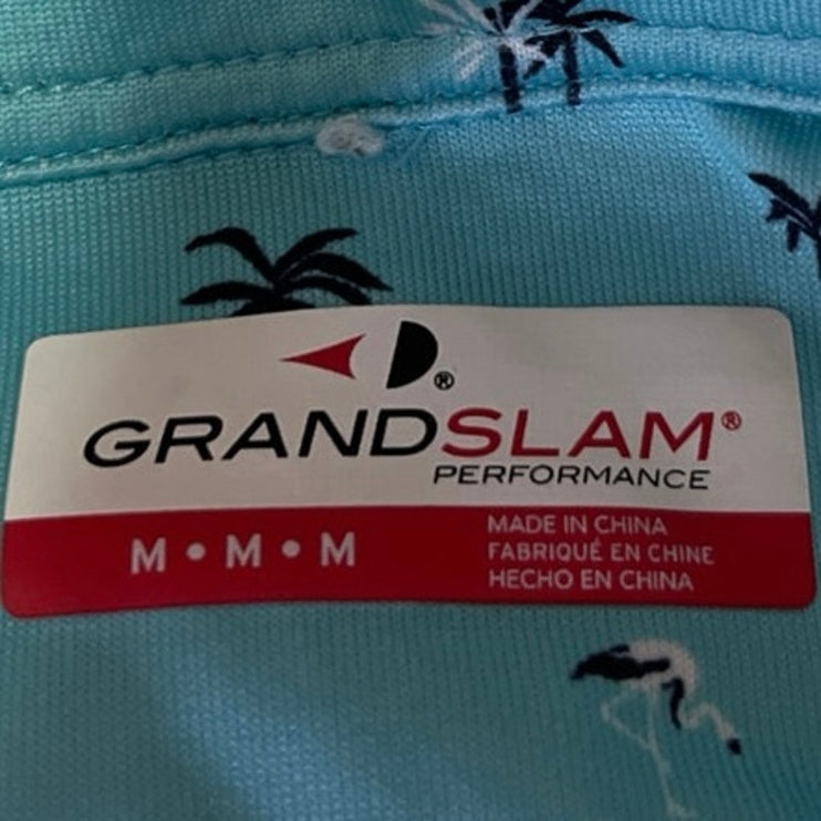 Grand Slam Men's Blue Printed Short Sleeve Collar Performance Polo Shirt Top M