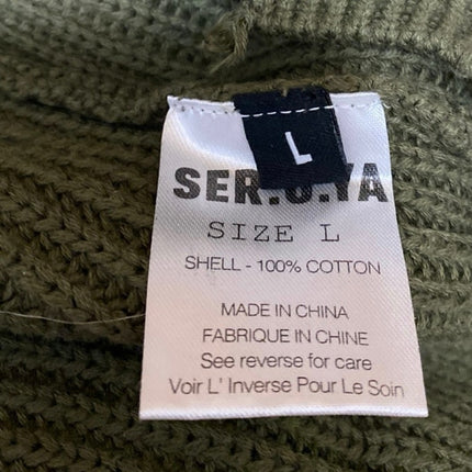 Ser.O.Ya Mens Army Green Distressed Crewneck Long Sleeve Pocket Sweater Top Sz L