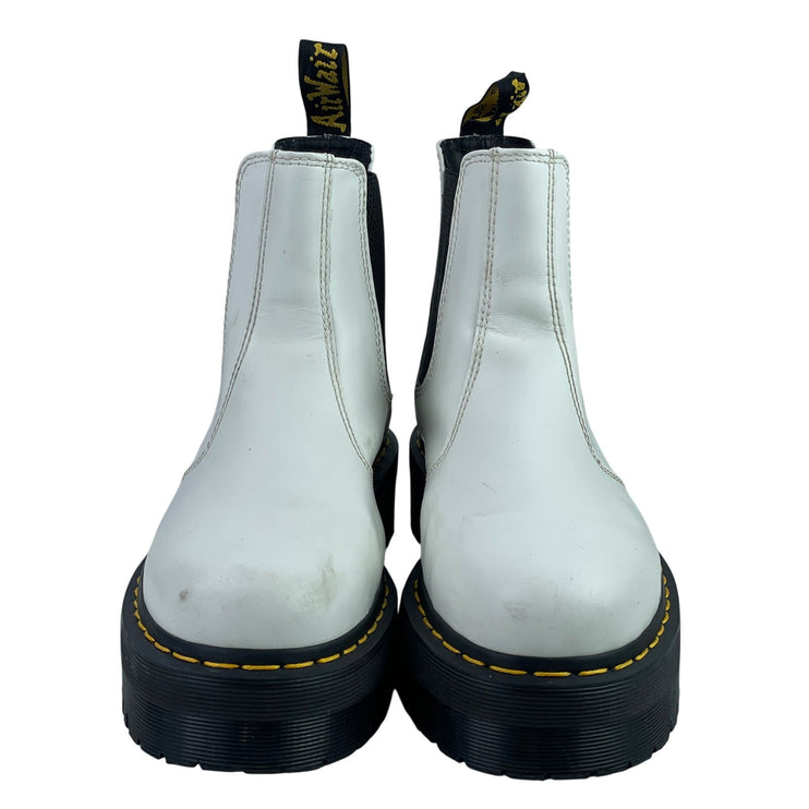 Dr. Martens 2976 Quad White Leather Round Toe Platform Chelsea Ankle Boots Sz 9
