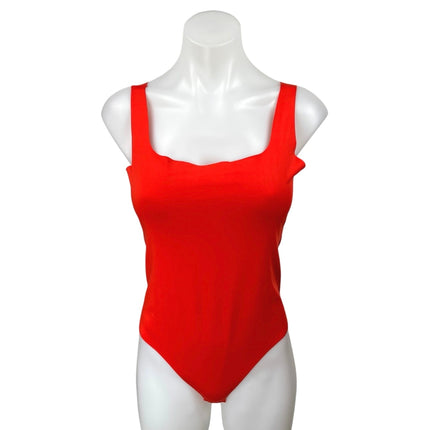 NEW Zara Women's Red Sleeveless Square Neck Casual Thong Bodysuit Tank Top Sz L