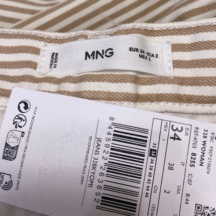 NEW MNG Mango Beige White Striped Straight Carpenter Cargo Trousers Pants Size 2