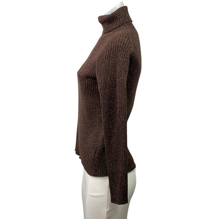 Lord & Taylor Women's Brown Glitter Ribbed Knit Turtleneck Long Sleeve Sweater S