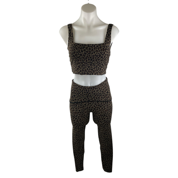 Spanx Multicolor Leopard Yoga Crop Top Athletic Leggings Pants 2 Piece Set XS